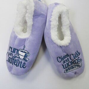Women's Size 5/6 Small Snoozies! Slippers I Run On Caffeine & Cuss Words Print